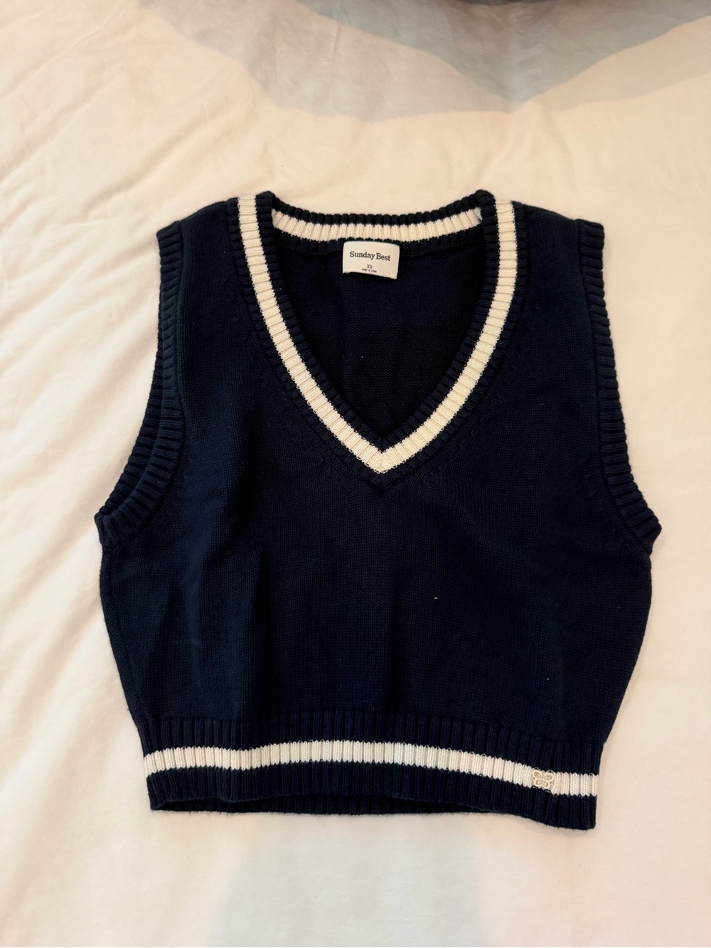 Sunday Best Navy and White V-Neck Knit Vest